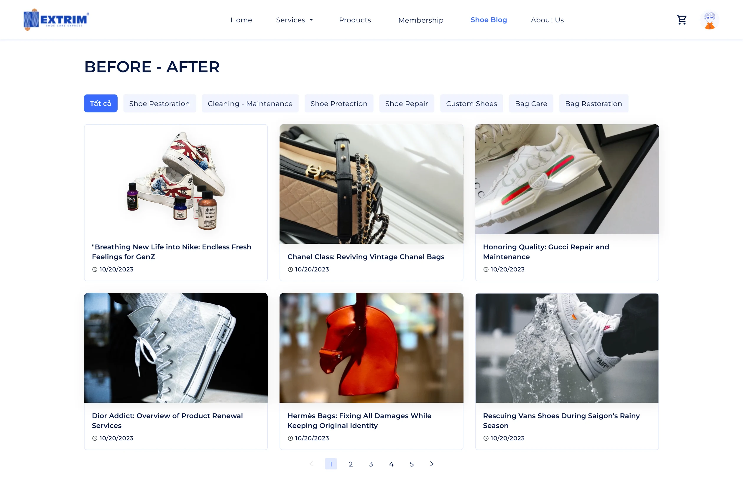 Extrim website — pickup-and-delivery options.