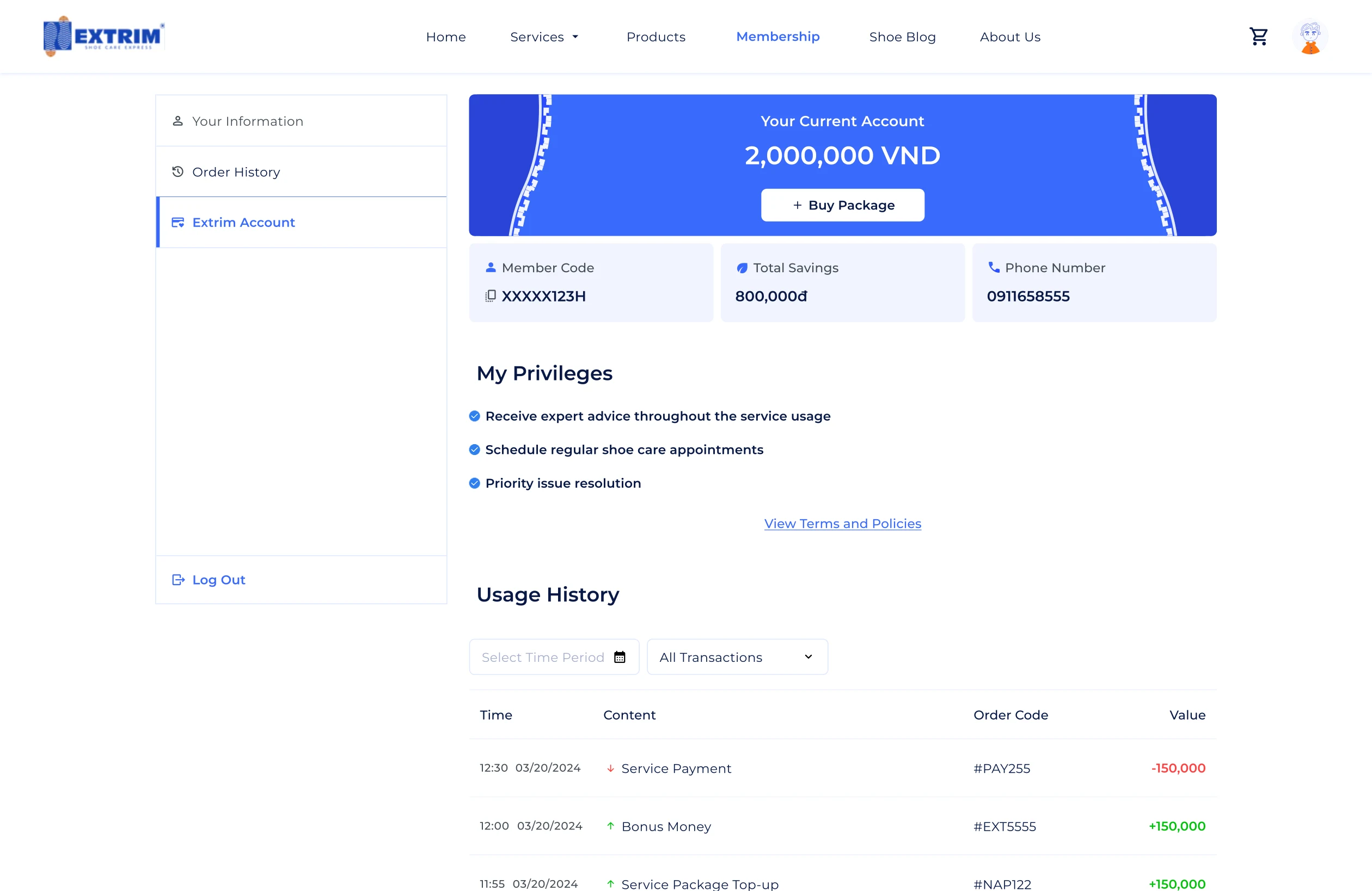 Extrim website — booking confirmation summary.