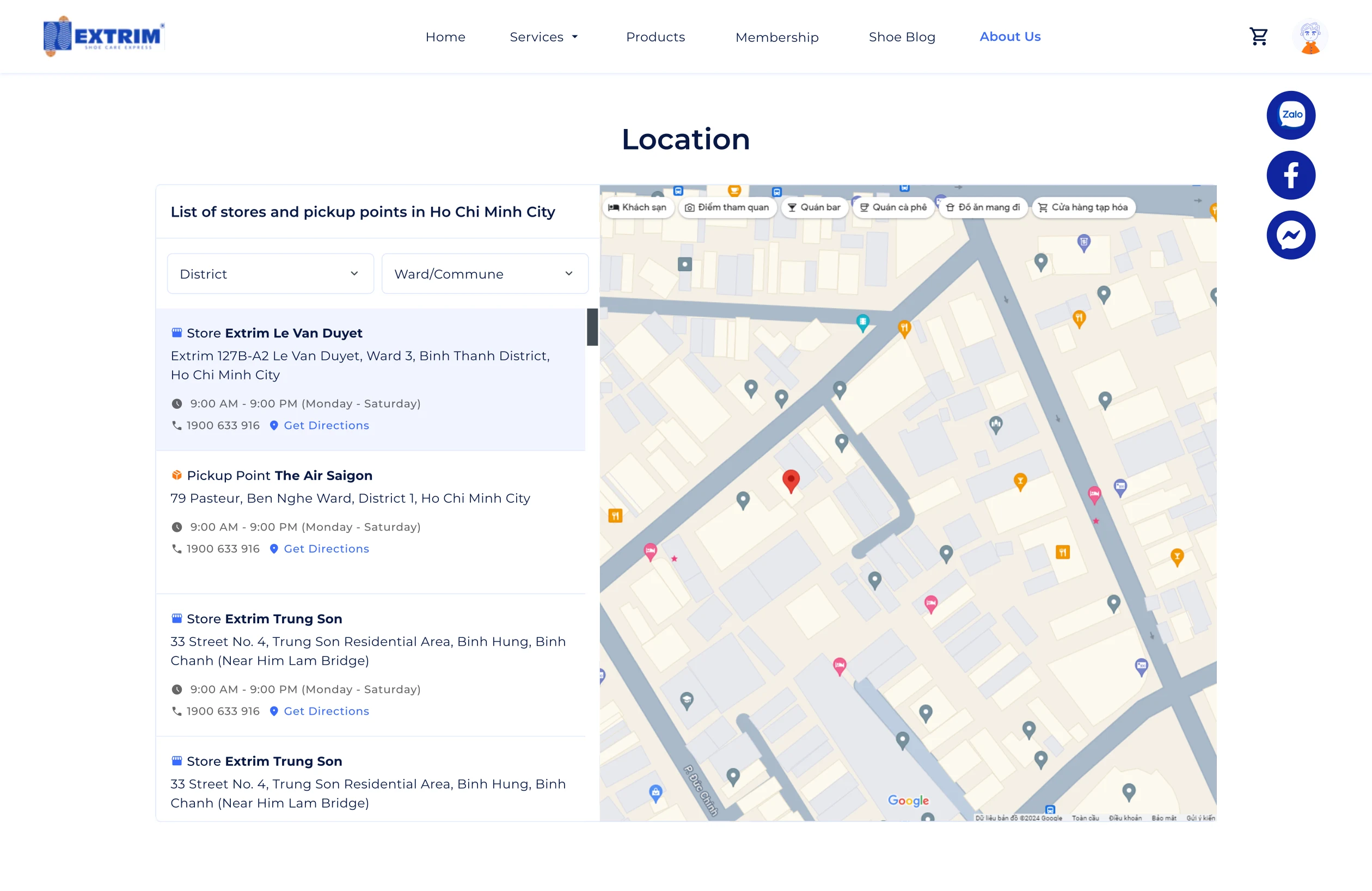 Extrim website — order tracking and post-service review.